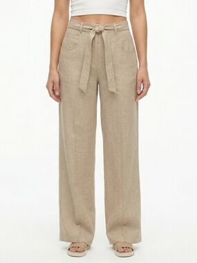 BANANA REPUBLIC High-Rise Wide-Leg Coastal Grandma Linen Pants Tie-Waist Size 8